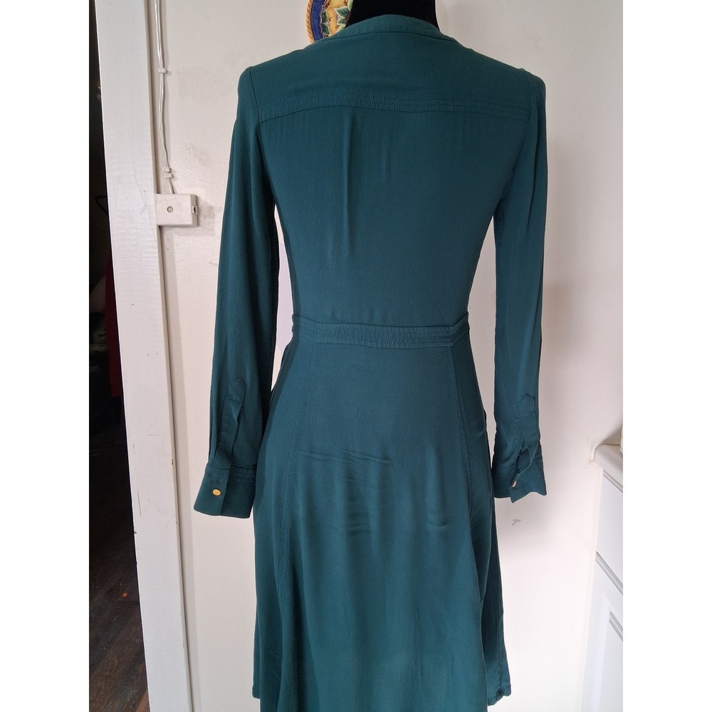 Boden Forest Green Button Down Midi Dress Gold Hardware Epaulettes Womens 2R - Picture 5 of 7